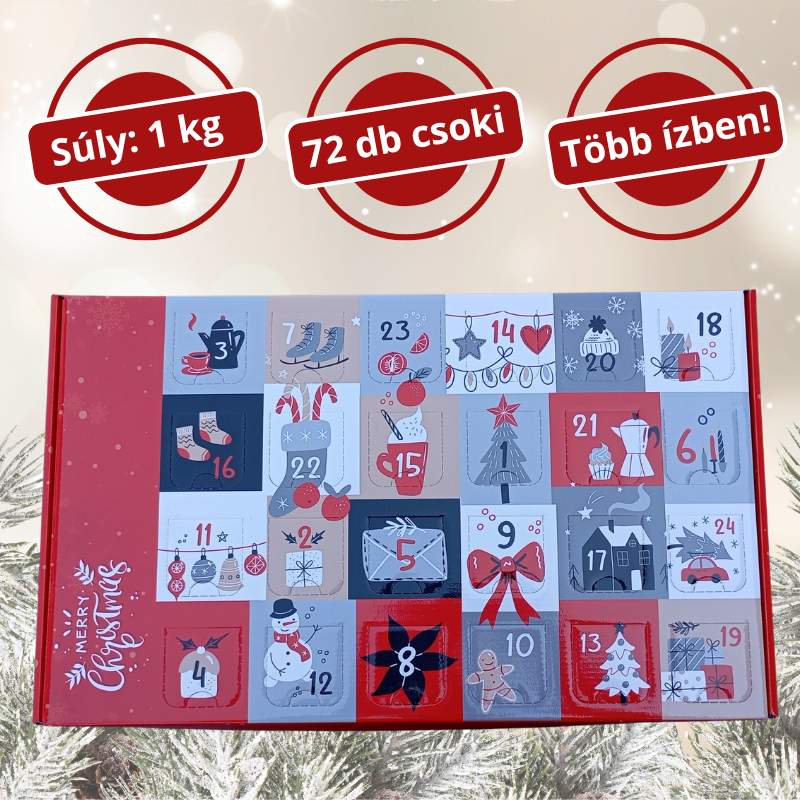 Szaloncukor adventi kalendárium 1kg - piros